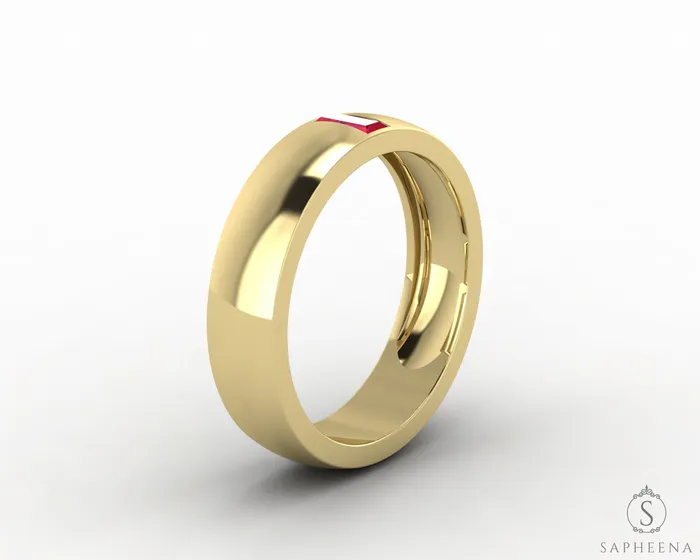 Sapheena Jewelry Rings Mariana 45mm Mens Ruby Baguette Wedding Band