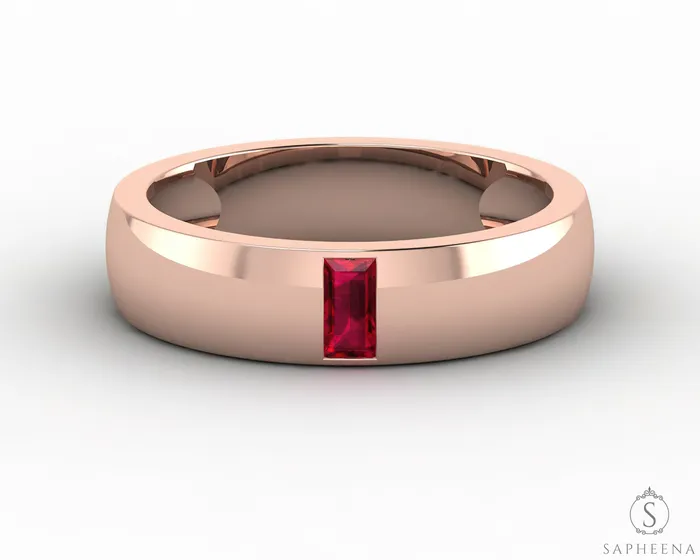 Sapheena Jewelry Rings Mariana 45mm Mens Ruby Baguette Wedding Band