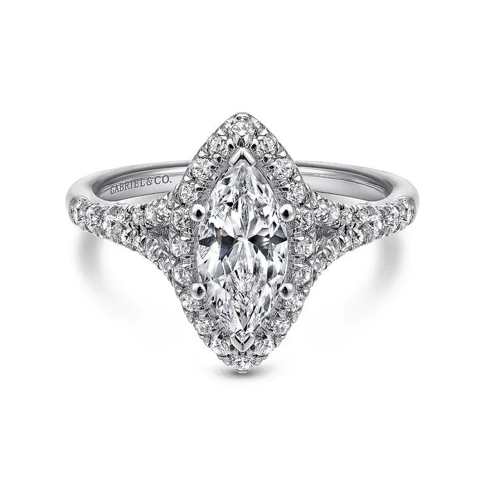 Verbena 14K White Gold Marquise Halo Diamond Engagement Ring Setting Only GABRIEL CO Rings Verbena 14K White Gold Marquise Halo Diamond Engagement Ring Setting Only GABRIEL CO Rings
