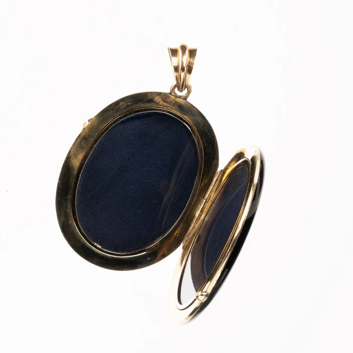 Victorian Era Black Enamel and Pearl Starburst Locket Bell Bird Antiques Necklaces