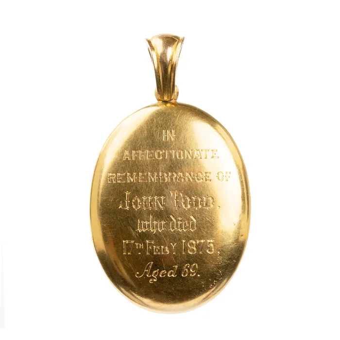 Victorian Era Enamel Monogram 18k Gold Locket with CC Bell Bird Antiques Necklaces