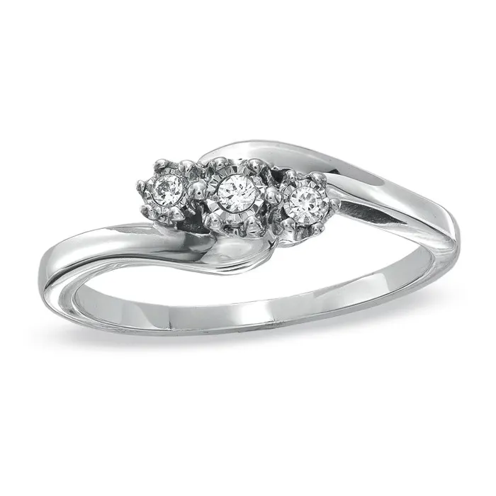 005 CT TW Natural Diamond Three Stone Bypass Promise Ring in Sterling Silver Goldia Rings 005 CT TW Natural Diamond Three Stone Bypass Promise Ring in Sterling Silver Goldia Rings
