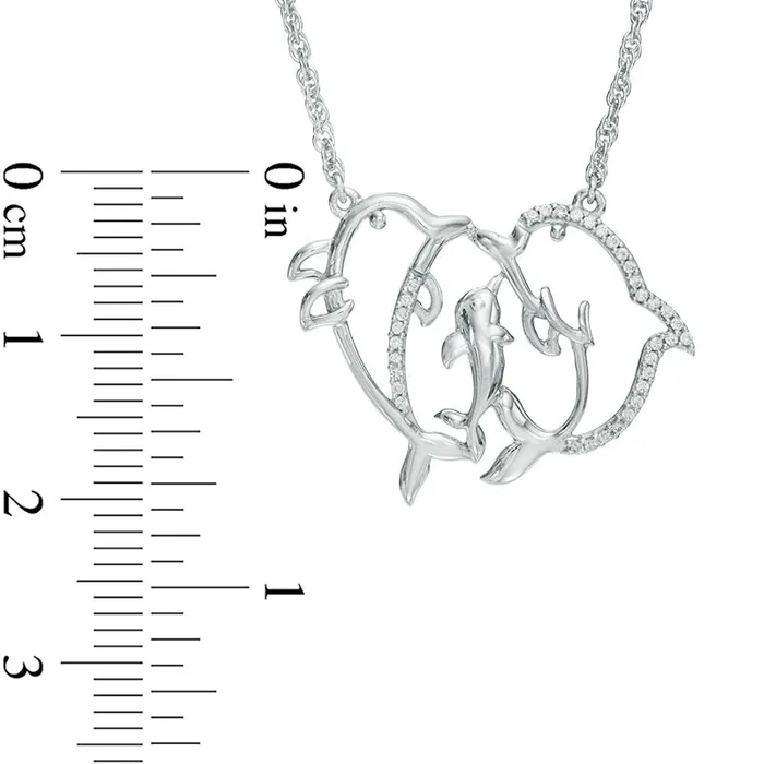 01 CT TW Natural Diamond Dolphin Family Necklace in Sterling Silver 17 Goldia Necklaces 01 CT TW Natural Diamond Dolphin Family Necklace in Sterling Silver 17 Goldia Necklaces