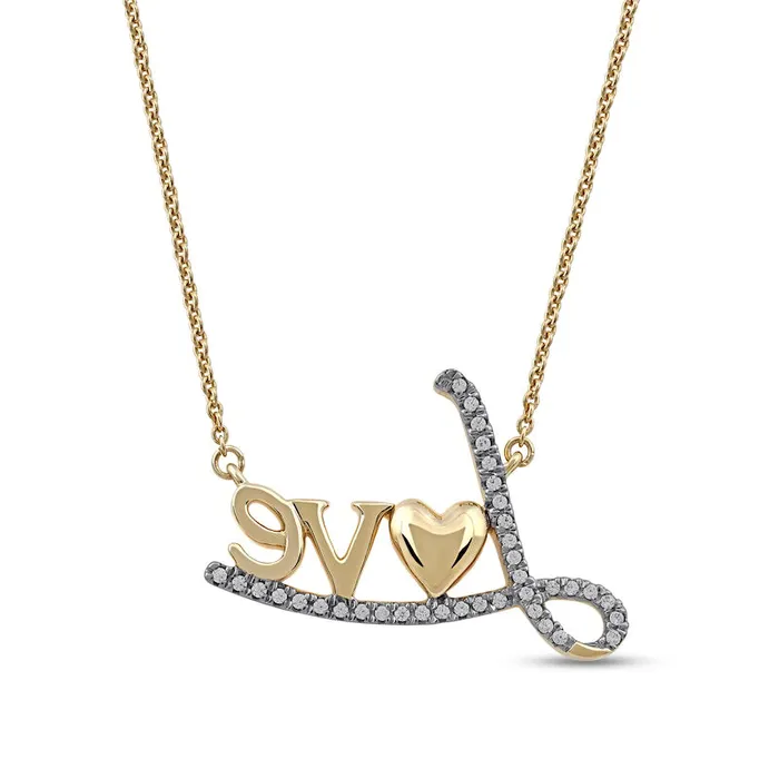 01 CT TW Natural Diamond Love with Heart Necklace in 10K Yellow Gold Goldia Necklaces 01 CT TW Natural Diamond Love with Heart Necklace in 10K Yellow Gold Goldia Necklaces