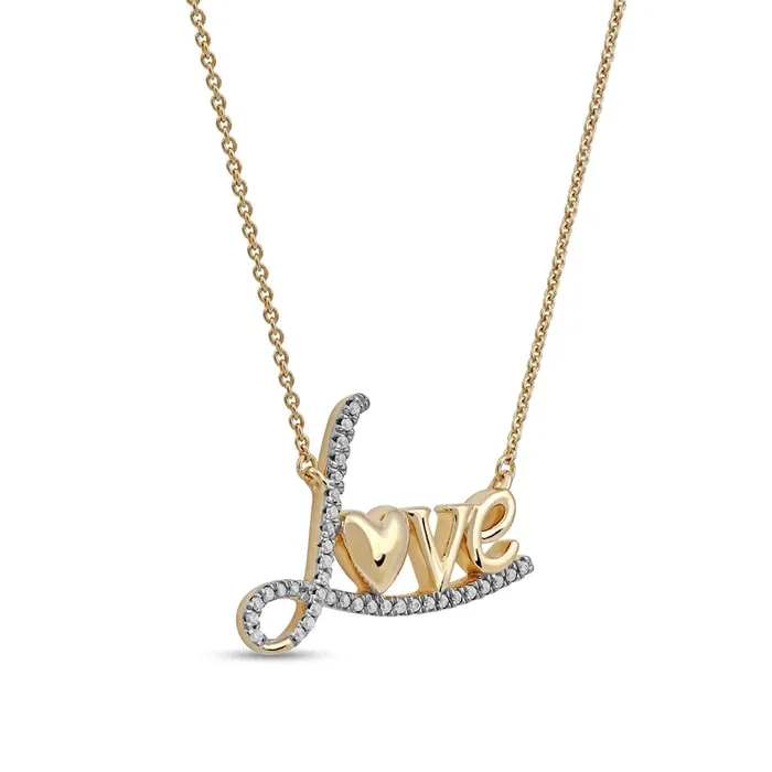 01 CT TW Natural Diamond Love with Heart Necklace in 10K Yellow Gold Goldia Necklaces 01 CT TW Natural Diamond Love with Heart Necklace in 10K Yellow Gold Goldia Necklaces