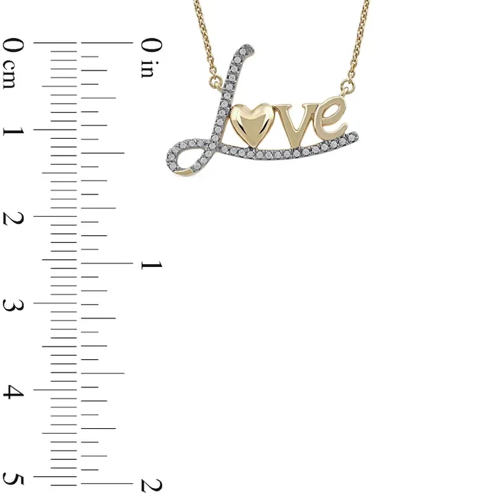 01 CT TW Natural Diamond Love with Heart Necklace in 10K Yellow Gold Goldia Necklaces 01 CT TW Natural Diamond Love with Heart Necklace in 10K Yellow Gold Goldia Necklaces