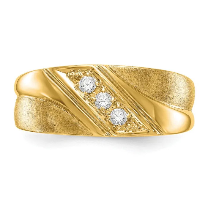 015ct CZ Solid Real 14K Yellow Gold Mens Wedding Band Ring Goldia Rings