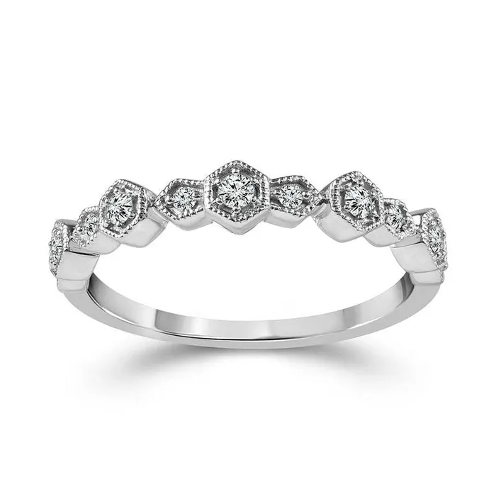 017 CT TW Natural Diamond Alternating Art Deco Antique VintageStyle Stackable Band in Solid 10K White Gold Goldia Rings 017 CT TW Natural Diamond Alternating Art Deco Antique VintageStyle Stackable Band in Solid 10K White Gold Goldia Rings