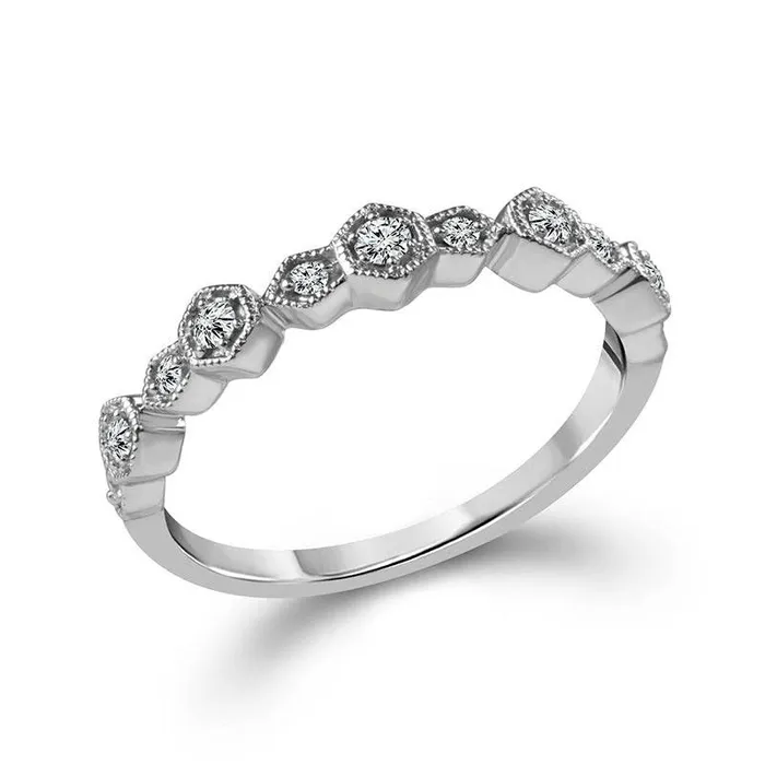 017 CT TW Natural Diamond Alternating Art Deco Antique VintageStyle Stackable Band in Solid 10K White Gold Goldia Rings 017 CT TW Natural Diamond Alternating Art Deco Antique VintageStyle Stackable Band in Solid 10K White Gold Goldia Rings