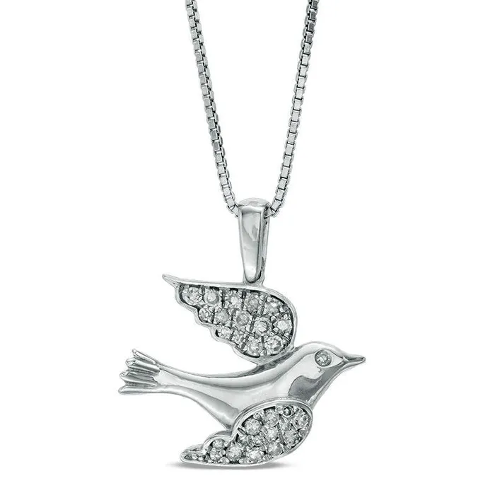 017 CT TW Natural Diamond Dove Pendant in Sterling Silver Goldia Necklaces