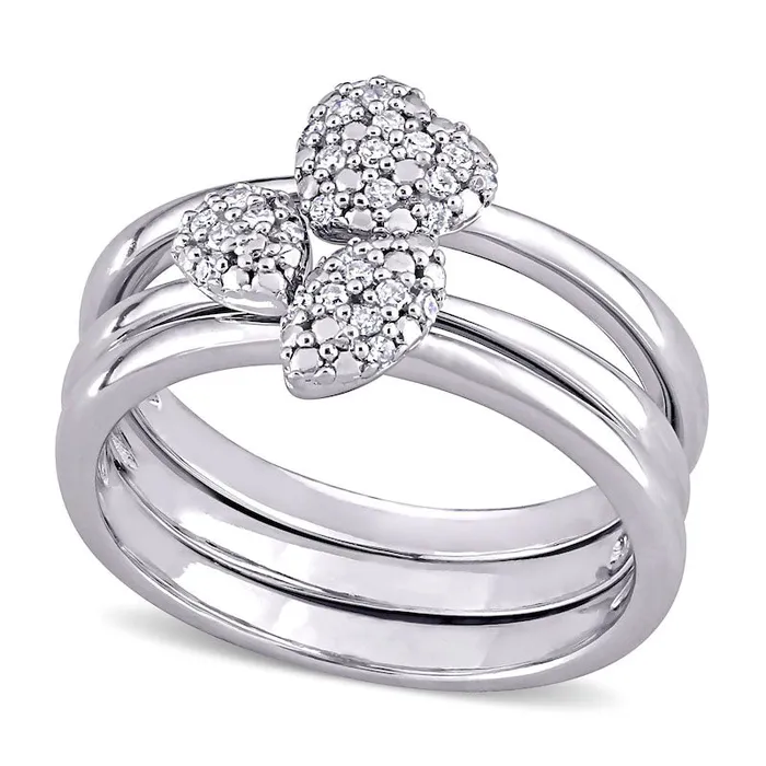 017 CT TW Natural Diamond Three Piece Stackable Ring Set in Sterling Silver Goldia Rings 017 CT TW Natural Diamond Three Piece Stackable Ring Set in Sterling Silver Goldia Rings