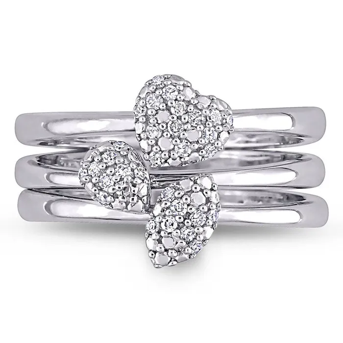 017 CT TW Natural Diamond Three Piece Stackable Ring Set in Sterling Silver Goldia Rings 017 CT TW Natural Diamond Three Piece Stackable Ring Set in Sterling Silver Goldia Rings