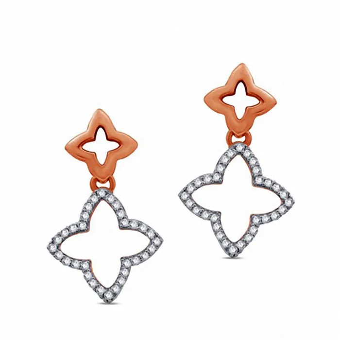 02 CT TW Diamond Double Clover Drop Earrings in 10K Rose Gold Goldia Earrings 02 CT TW Diamond Double Clover Drop Earrings in 10K Rose Gold Goldia Earrings