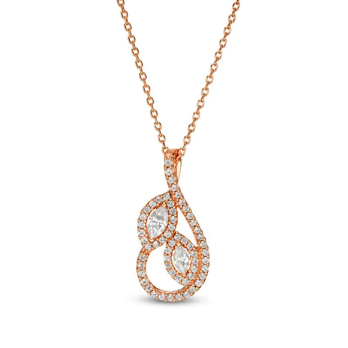 025 CT TW Marquise Natural Diamond Leaves Teardrop Pendant in 10K Rose Gold Goldia Necklaces 025 CT TW Marquise Natural Diamond Leaves Teardrop Pendant in 10K Rose Gold Goldia Necklaces