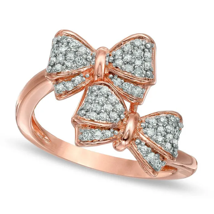 025 CT TW Natural Diamond Double Bow Ring in Sterling Silver and Solid 14K Rose Gold Plate Goldia Rings 025 CT TW Natural Diamond Double Bow Ring in Sterling Silver and Solid 14K Rose Gold Plate Goldia Rings