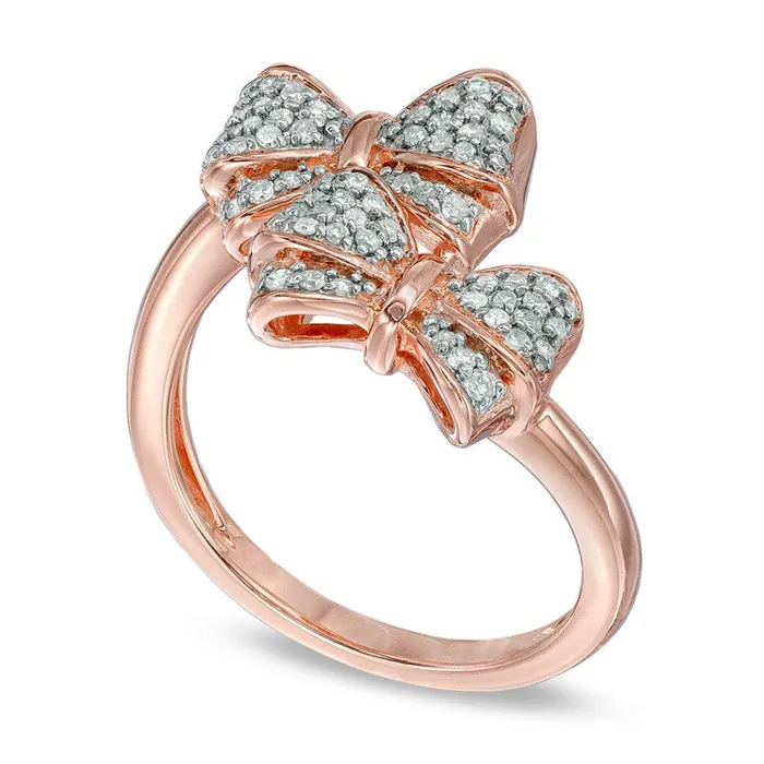 025 CT TW Natural Diamond Double Bow Ring in Sterling Silver and Solid 14K Rose Gold Plate Goldia Rings 025 CT TW Natural Diamond Double Bow Ring in Sterling Silver and Solid 14K Rose Gold Plate Goldia Rings