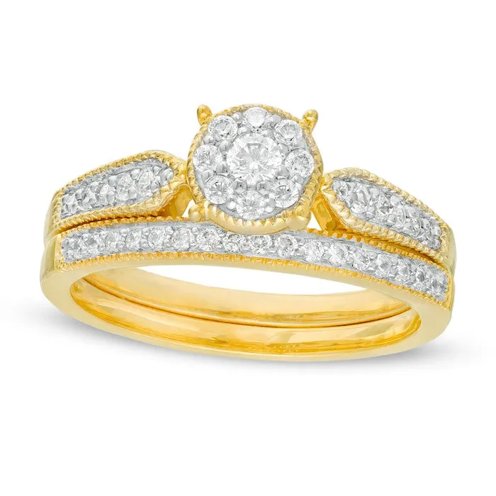 038 CT TW Natural Diamond Frame Arrow Sides Antique VintageStyle Bridal Engagement Ring Set in Solid 10K Yellow Gold Goldia Rings 038 CT TW Natural Diamond Frame Arrow Sides Antique VintageStyle Bridal Engagement Ring Set in Solid 10K Yellow Gold Goldia Rings