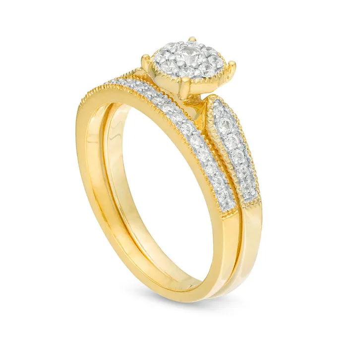 038 CT TW Natural Diamond Frame Arrow Sides Antique VintageStyle Bridal Engagement Ring Set in Solid 10K Yellow Gold Goldia Rings 038 CT TW Natural Diamond Frame Arrow Sides Antique VintageStyle Bridal Engagement Ring Set in Solid 10K Yellow Gold Goldia Rings