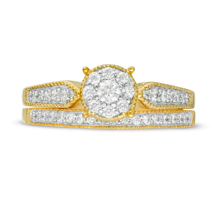 038 CT TW Natural Diamond Frame Arrow Sides Antique VintageStyle Bridal Engagement Ring Set in Solid 10K Yellow Gold Goldia Rings 038 CT TW Natural Diamond Frame Arrow Sides Antique VintageStyle Bridal Engagement Ring Set in Solid 10K Yellow Gold Goldia Rings