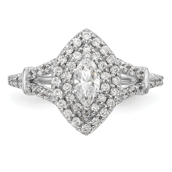 038ct CZ Solid Real 14K White Gold Marquise Double Halo Engagement Ring Goldia Rings