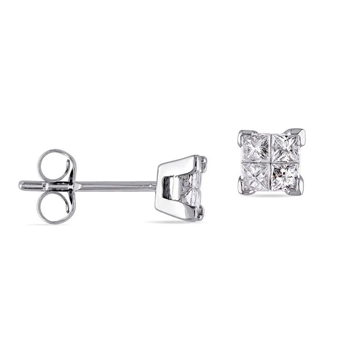 05 CT TW Quad PrincessCut Diamond Stud Earrings in 10K White Gold Goldia Earrings 05 CT TW Quad PrincessCut Diamond Stud Earrings in 10K White Gold Goldia Earrings