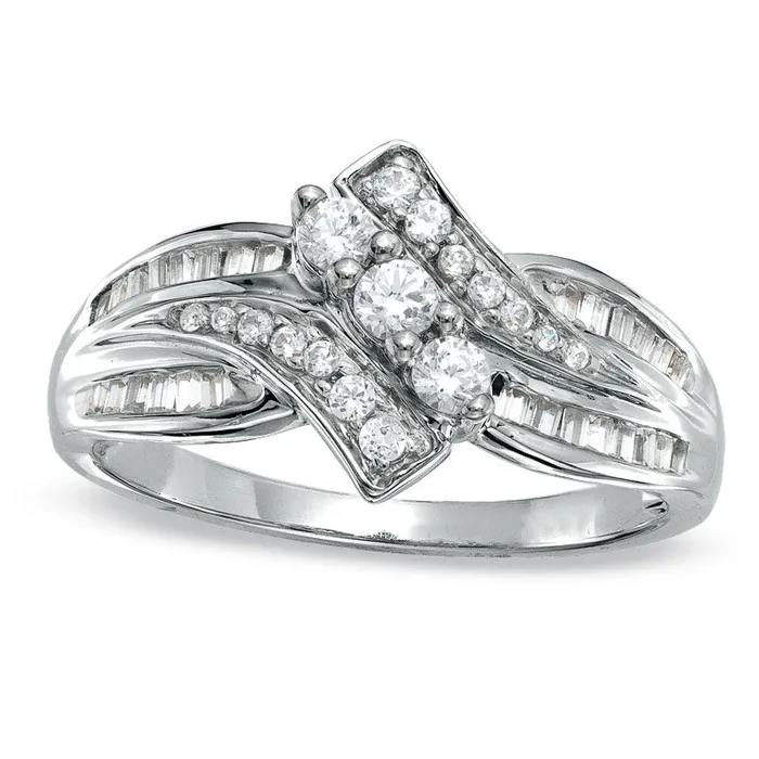 050 CT TW Natural Diamond Bypass Three Stone Ring in Solid 10K White Gold Goldia Rings 050 CT TW Natural Diamond Bypass Three Stone Ring in Solid 10K White Gold Goldia Rings