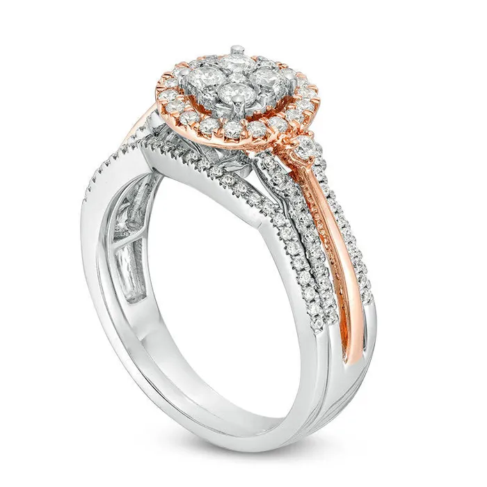 063 CT TW Quad Natural Diamond Frame MultiRow Bridal Engagement Ring Set in Solid 10K TwoTone Gold Goldia Rings 063 CT TW Quad Natural Diamond Frame MultiRow Bridal Engagement Ring Set in Solid 10K TwoTone Gold Goldia Rings