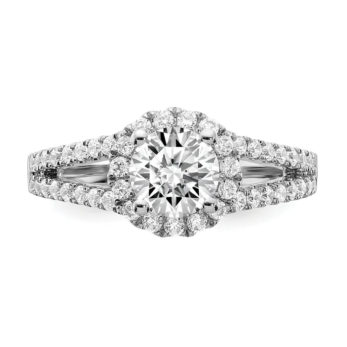 075ct CZ Solid Real 14K White Gold Round Halo Engagement Ring Goldia Rings