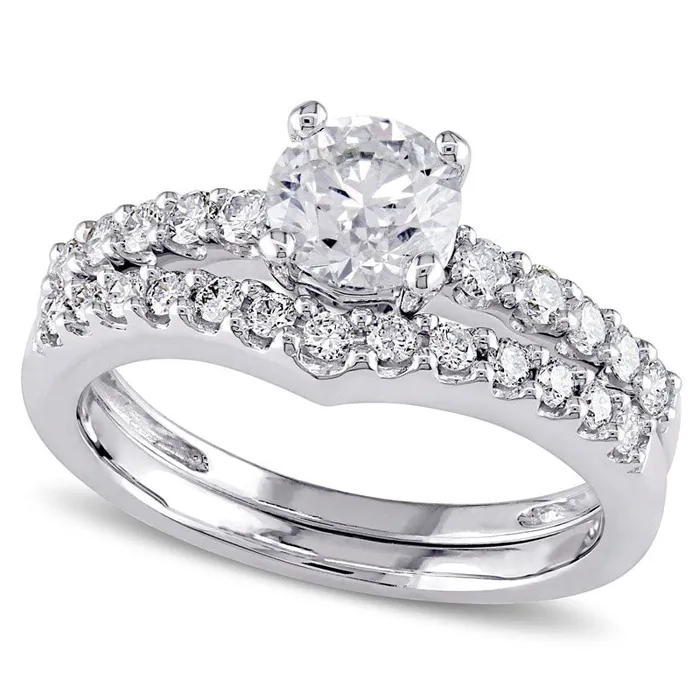 088 CT TW Natural Diamond Bridal Engagement Ring Set in Solid 14K White Gold Goldia Rings 088 CT TW Natural Diamond Bridal Engagement Ring Set in Solid 14K White Gold Goldia Rings