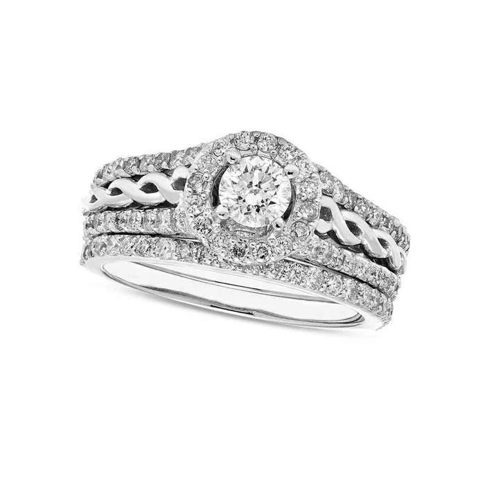 10 CT TW Certified Natural Diamond Frame Braided Shank Bridal Engagement Ring Set in Solid 14K White Gold II2 Goldia Rings 10 CT TW Certified Natural Diamond Frame Braided Shank Bridal Engagement Ring Set in Solid 14K White Gold II2 Goldia Rings