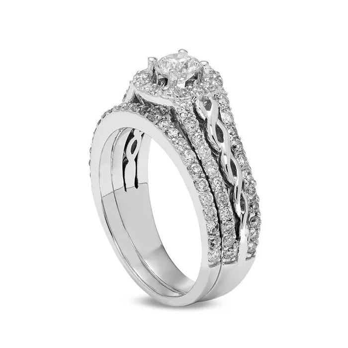 10 CT TW Certified Natural Diamond Frame Braided Shank Bridal Engagement Ring Set in Solid 14K White Gold II2 Goldia Rings 10 CT TW Certified Natural Diamond Frame Braided Shank Bridal Engagement Ring Set in Solid 14K White Gold II2 Goldia Rings