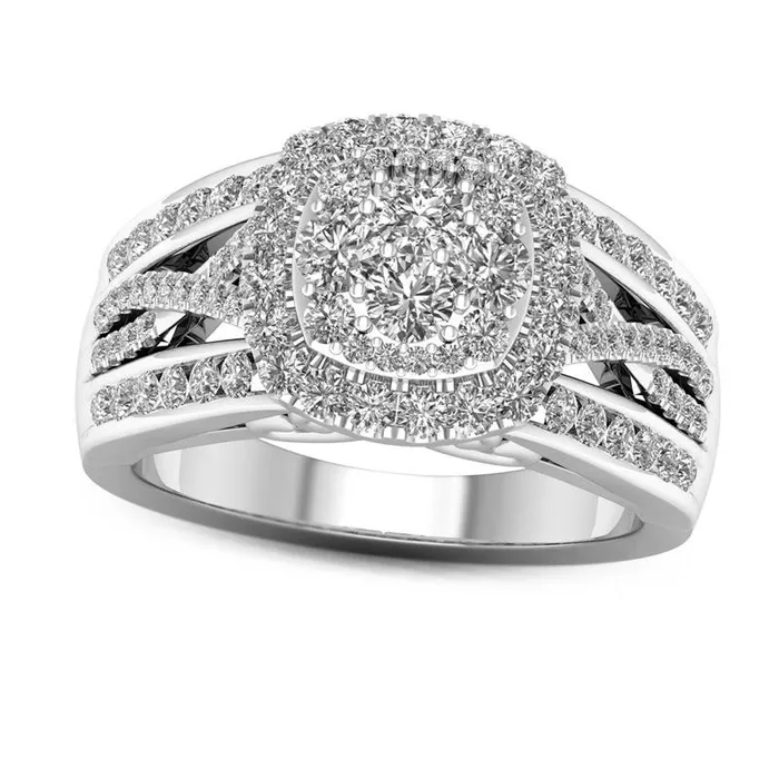 10 CT TW Composite Natural Diamond Cushion Frame Twist Ring in Solid 10K White Gold Goldia Rings 10 CT TW Composite Natural Diamond Cushion Frame Twist Ring in Solid 10K White Gold Goldia Rings