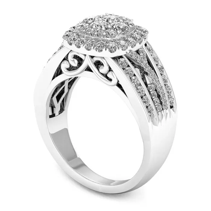 10 CT TW Composite Natural Diamond Cushion Frame Twist Ring in Solid 10K White Gold Goldia Rings 10 CT TW Composite Natural Diamond Cushion Frame Twist Ring in Solid 10K White Gold Goldia Rings