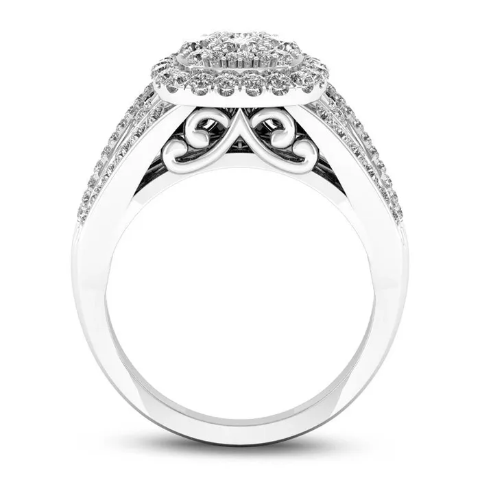 10 CT TW Composite Natural Diamond Cushion Frame Twist Ring in Solid 10K White Gold Goldia Rings 10 CT TW Composite Natural Diamond Cushion Frame Twist Ring in Solid 10K White Gold Goldia Rings
