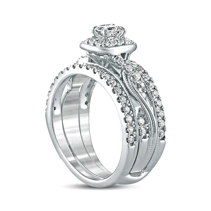 10 CT TW EmeraldCut Natural Diamond Frame Twist Shank Antique VintageStyle Bridal Engagement Ring Set in Solid 14K White Gold Goldia Rings 10 CT TW EmeraldCut Natural Diamond Frame Twist Shank Antique VintageStyle Bridal Engagement Ring Set in Solid 14K White Gold Goldia Rings