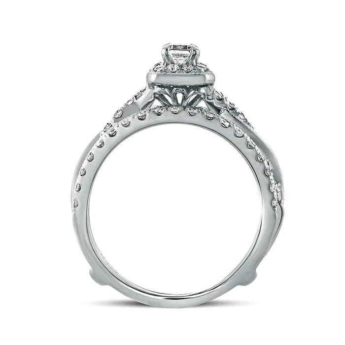 10 CT TW EmeraldCut Natural Diamond Frame Twist Shank Antique VintageStyle Bridal Engagement Ring Set in Solid 14K White Gold Goldia Rings 10 CT TW EmeraldCut Natural Diamond Frame Twist Shank Antique VintageStyle Bridal Engagement Ring Set in Solid 14K White Gold Goldia Rings