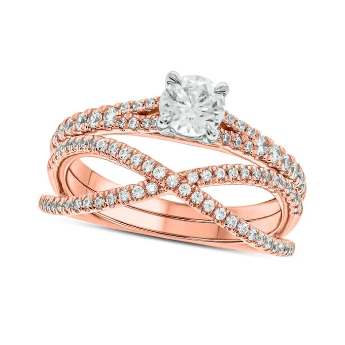 10 CT TW Natural Diamond Crossover Bridal Engagement Ring Set in Solid 10K Rose Gold Goldia Rings 10 CT TW Natural Diamond Crossover Bridal Engagement Ring Set in Solid 10K Rose Gold Goldia Rings