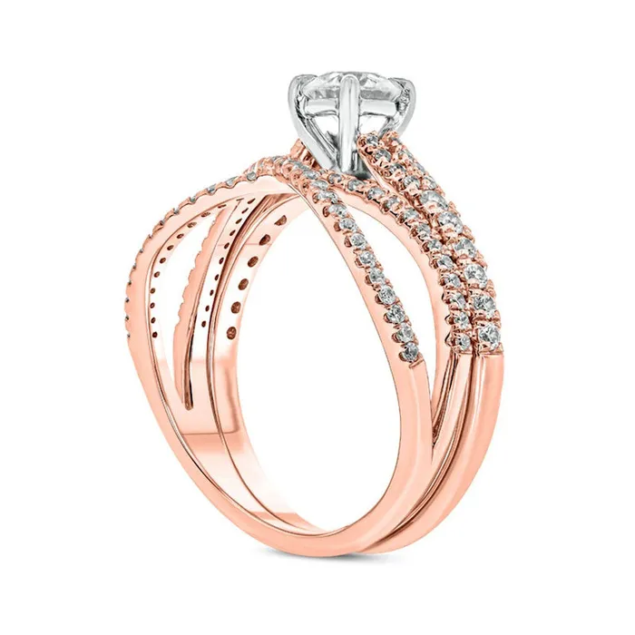 10 CT TW Natural Diamond Crossover Bridal Engagement Ring Set in Solid 10K Rose Gold Goldia Rings 10 CT TW Natural Diamond Crossover Bridal Engagement Ring Set in Solid 10K Rose Gold Goldia Rings