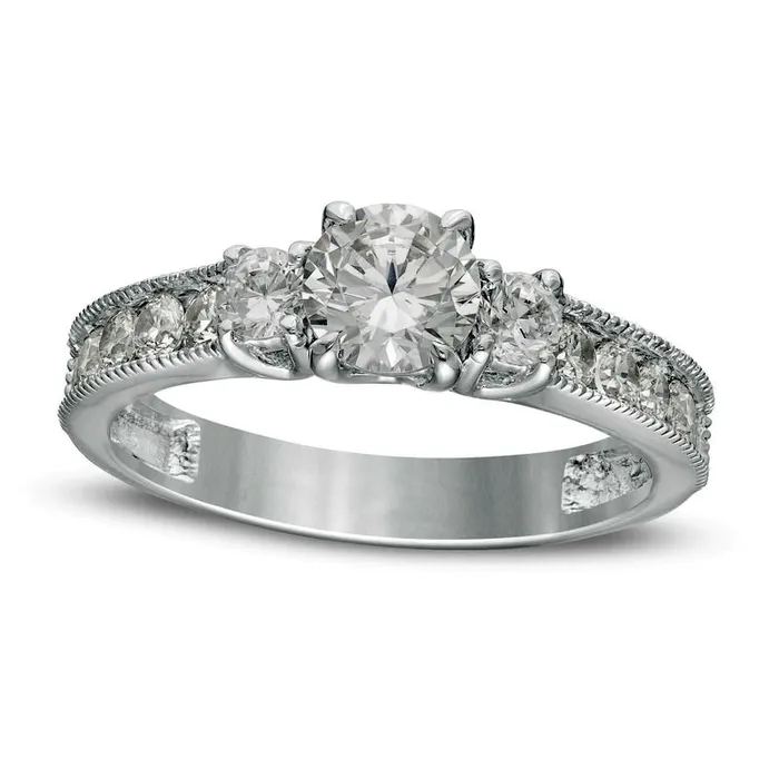 10 CT TW Natural Diamond Three Stone Engagement Ring in Solid 14K White Gold Goldia Rings 10 CT TW Natural Diamond Three Stone Engagement Ring in Solid 14K White Gold Goldia Rings