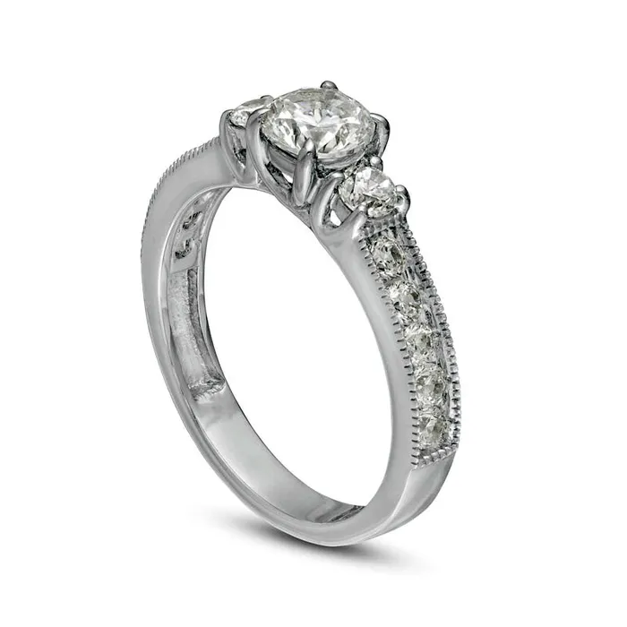 10 CT TW Natural Diamond Three Stone Engagement Ring in Solid 14K White Gold Goldia Rings 10 CT TW Natural Diamond Three Stone Engagement Ring in Solid 14K White Gold Goldia Rings