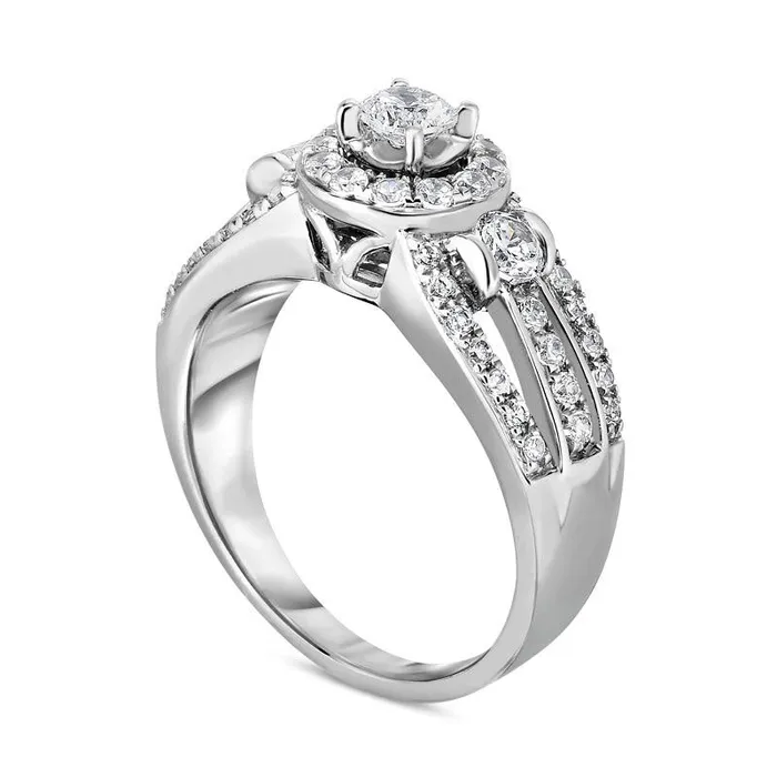 10 CT TW Natural Diamond Three Stone Frame MultiRow Split Shank Engagement Ring in Solid 14K White Gold Goldia Rings 10 CT TW Natural Diamond Three Stone Frame MultiRow Split Shank Engagement Ring in Solid 14K White Gold Goldia Rings
