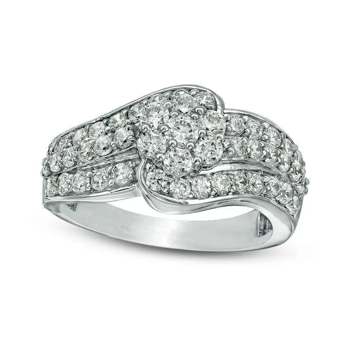 125 CT TW Composite Natural Diamond MultiRow Bypass Ring in Solid 10K White Gold Goldia Rings 125 CT TW Composite Natural Diamond MultiRow Bypass Ring in Solid 10K White Gold Goldia Rings