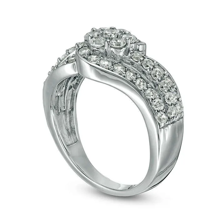 125 CT TW Composite Natural Diamond MultiRow Bypass Ring in Solid 10K White Gold Goldia Rings 125 CT TW Composite Natural Diamond MultiRow Bypass Ring in Solid 10K White Gold Goldia Rings