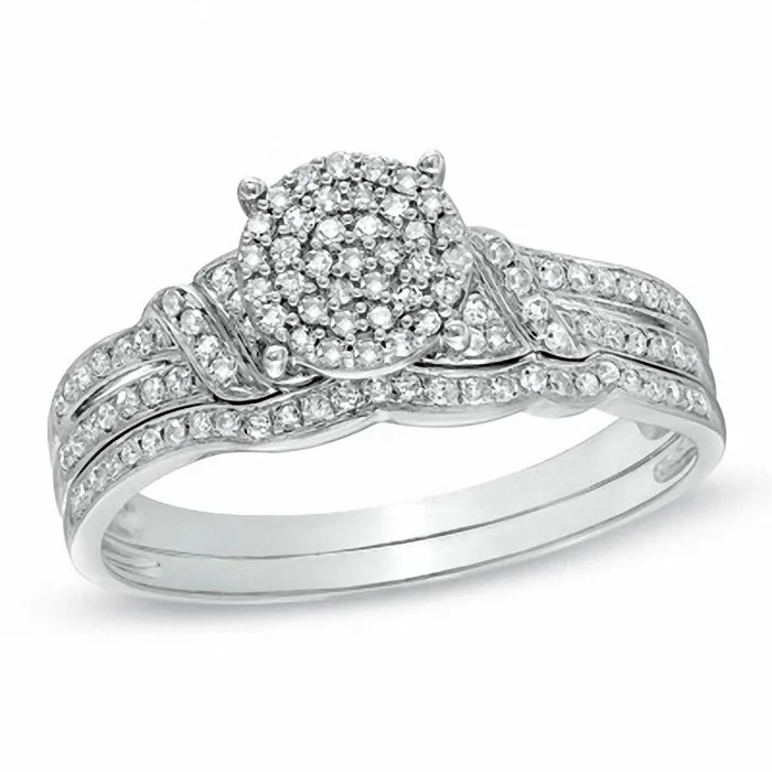 14 CT TW Diamond Cluster Bridal Engagement Ring Set in 14K White Gold Goldiacom Rings 14 CT TW Diamond Cluster Bridal Engagement Ring Set in 14K White Gold Goldiacom Rings