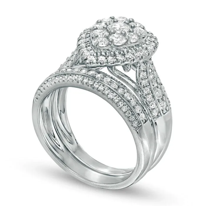 15 CT TW Composite Natural Diamond PearShaped Frame MultiRow Bridal Engagement Ring Set in Solid 10K White Gold Goldia Rings 15 CT TW Composite Natural Diamond PearShaped Frame MultiRow Bridal Engagement Ring Set in Solid 10K White Gold Goldia Rings