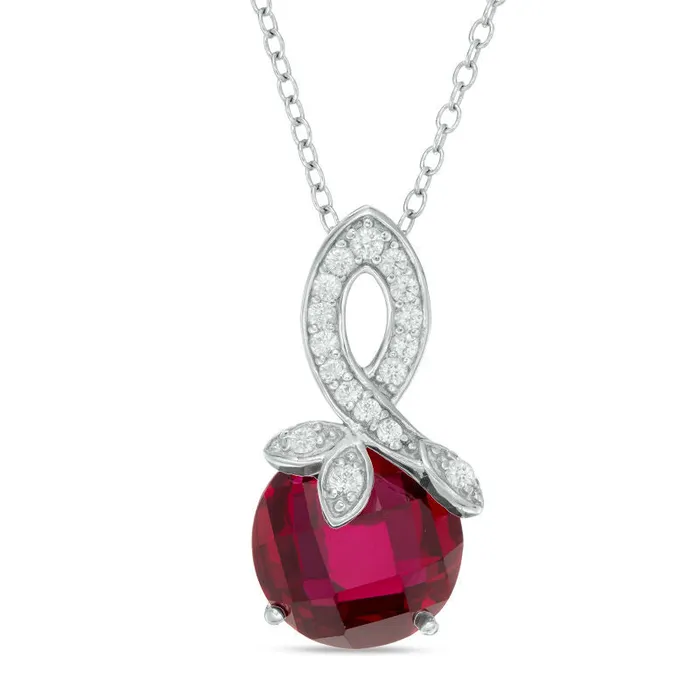 100mm Checkerboard LabCreated Ruby and White Sapphire Flower Pendant in Sterling Silver Goldia Necklaces 100mm Checkerboard LabCreated Ruby and White Sapphire Flower Pendant in Sterling Silver Goldia Necklaces
