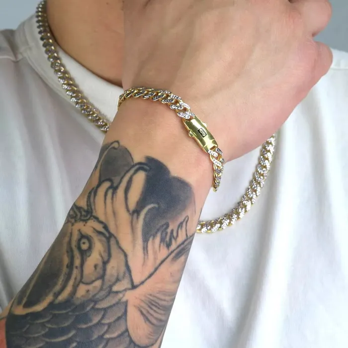 10k Yellow Gold 75mm Monaco Miami Cuban Link Diamond Cut Pave Chain Bracelet 8 Goldiacom Bracelets