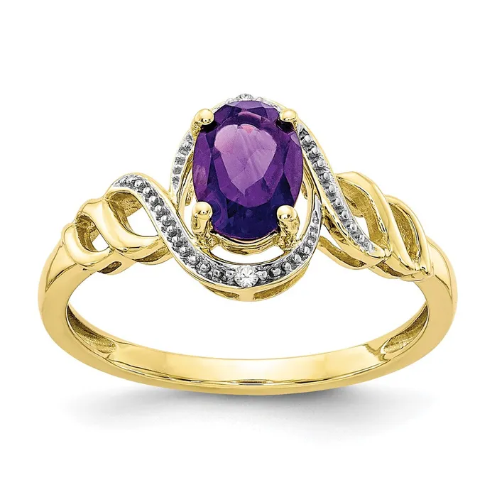 10K Yellow Gold Amethyst and Real Diamond Ring Goldiacom Rings