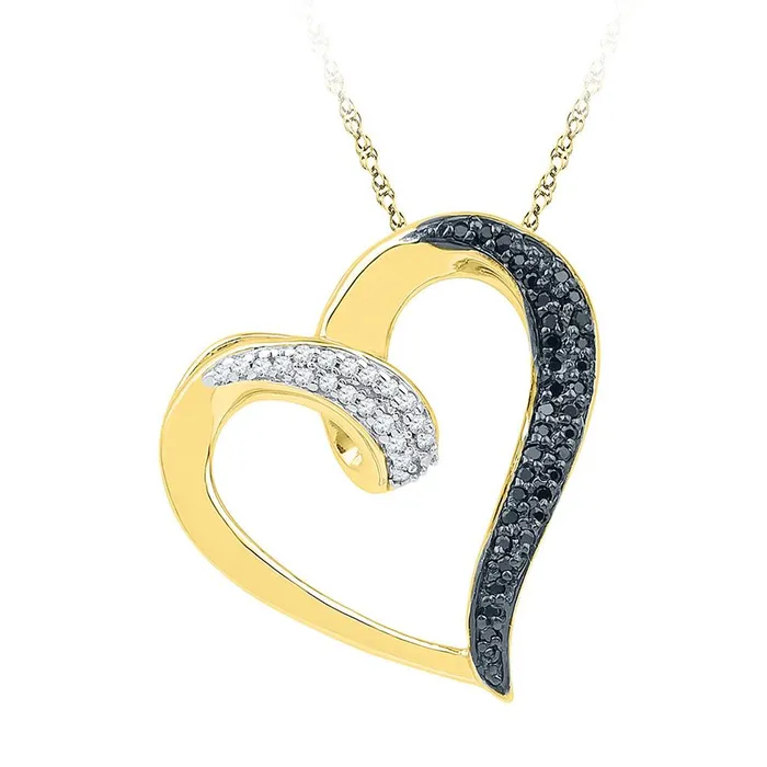 10k Yellow Gold Round Black Diamond Heart Pendant 16 Cttw gndatlanta Necklaces 10k Yellow Gold Round Black Diamond Heart Pendant 16 Cttw gndatlanta Necklaces