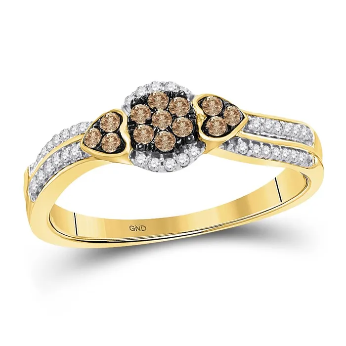 10k Yellow Gold Round Brown Diamond Cluster Ring 14 Cttw gndatlanta Rings 10k Yellow Gold Round Brown Diamond Cluster Ring 14 Cttw gndatlanta Rings